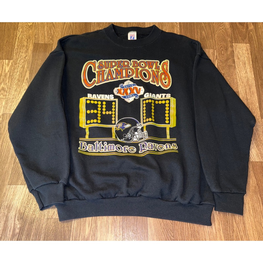 Vintage Logo 7 Baltimore Ravens Super Bowl XXXV Champions Sweatshirt Mens L